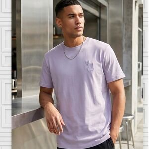Psycho Bunny 4 Elliot Front Back Graphic Tee 580 Lavender Gray Mens Medium NWT